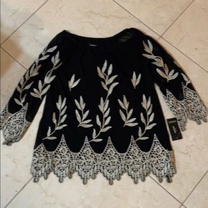Alfani black dressy top with rose embroidery